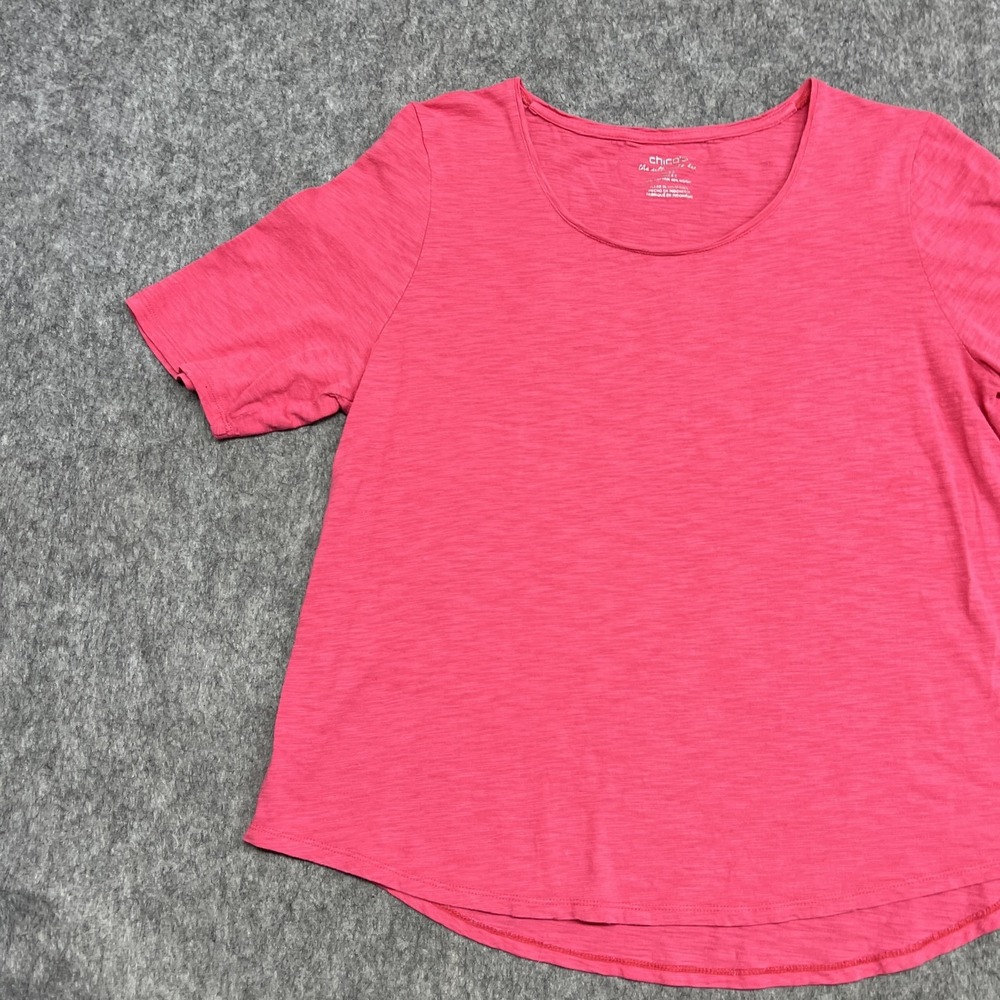 Chicos Shirt Womens Large 2 Pink The Ultimate Tee Cotton Modal Slub Preppy Top - Picture 2 of 13